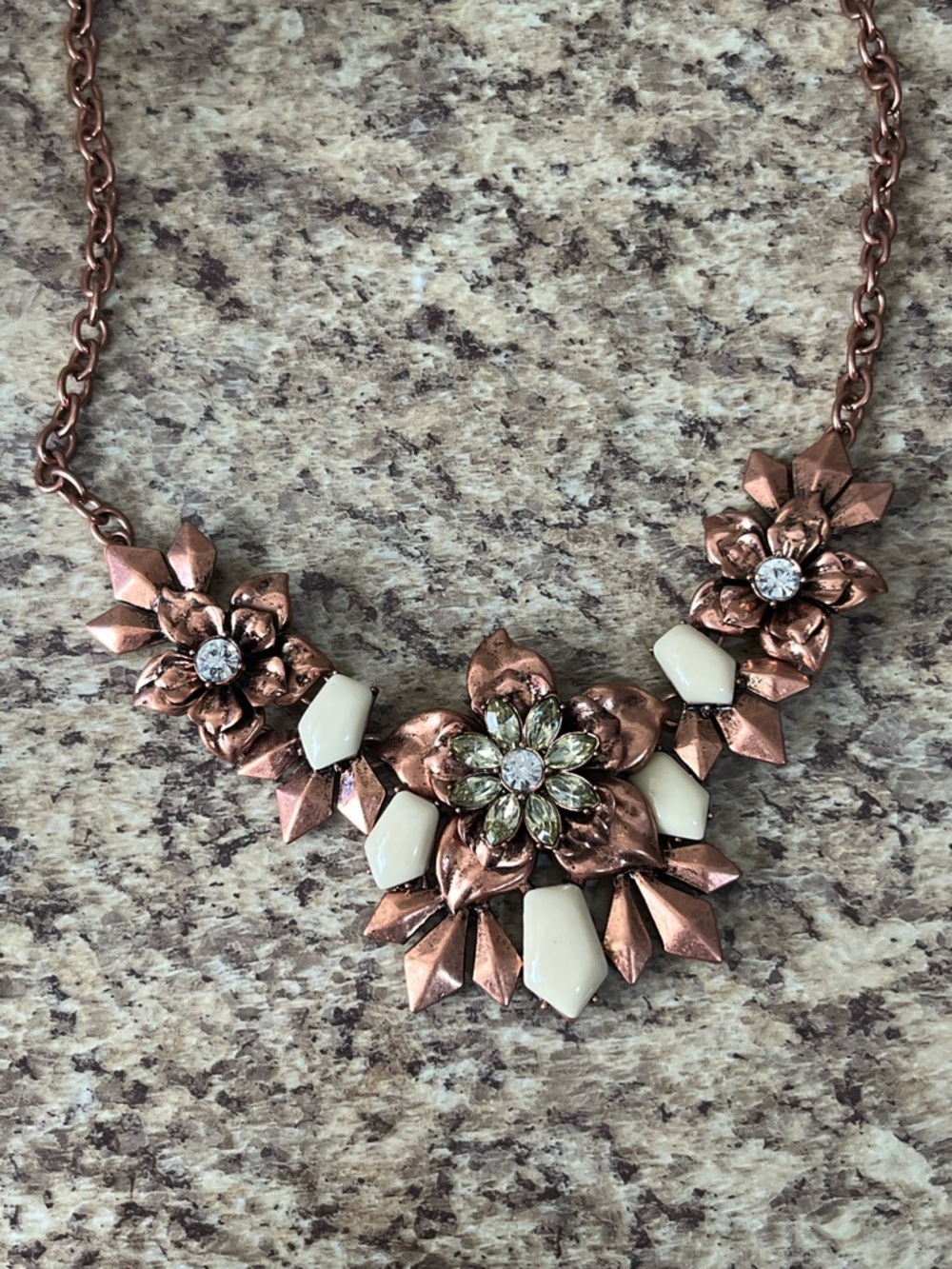 Premier Designs Rose Gold Floral Statement Necklace with Cream Accents